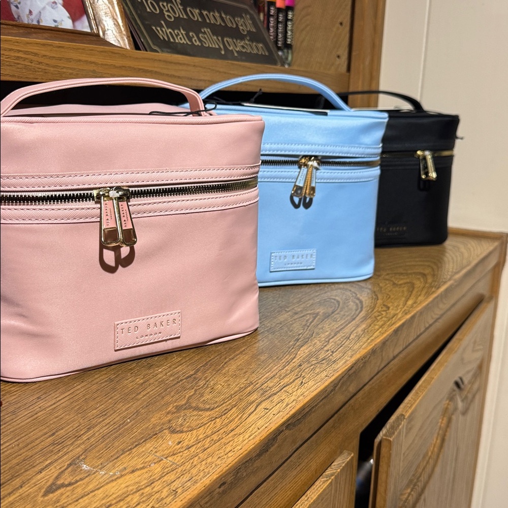 Ted Baker Blue, Pink or Black Cosmetic Case/ train case with Gold Zippers.